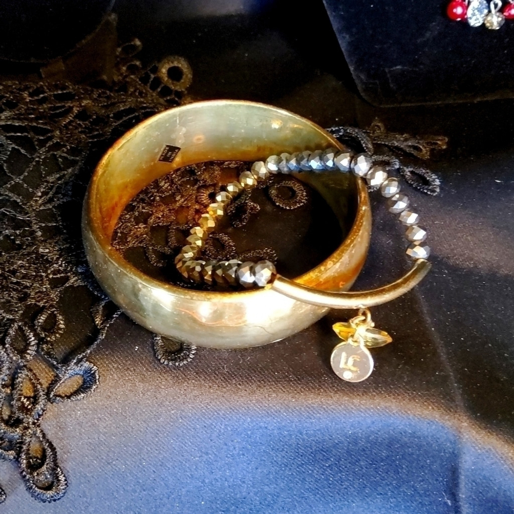 Vintage Brass Bangle and Liz Claiborne Stretch Bracelet